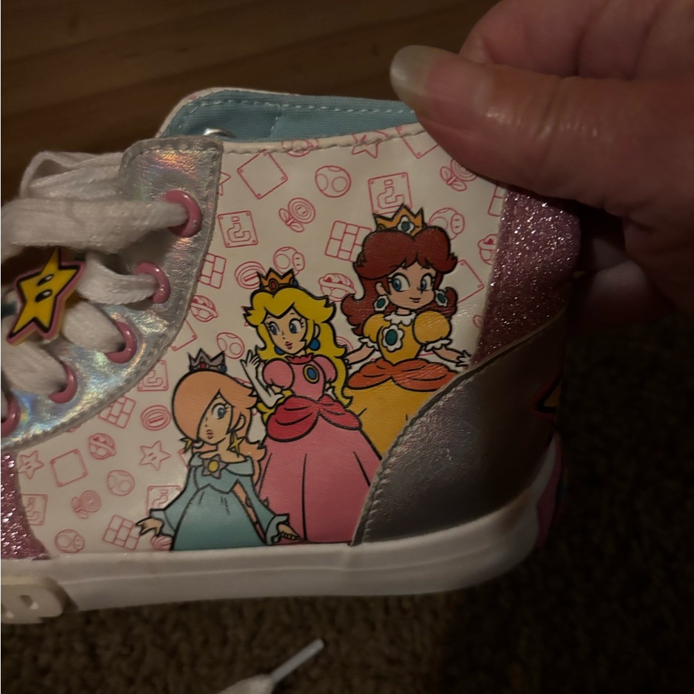 Super Mario princess ground up Kids Glitter High-Top Sneakers size 2 - Picture 6 of 9